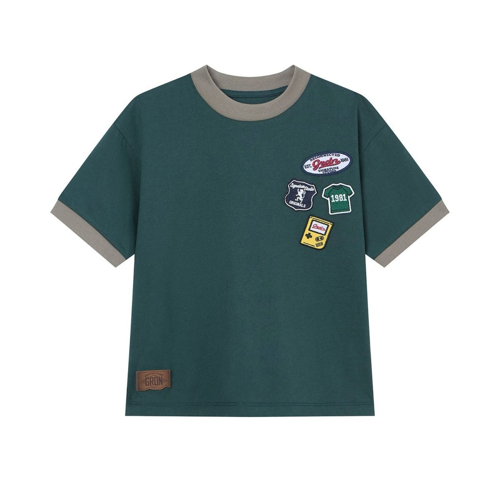 Giordano Kids' Relaxed Fit Multi-Badge Graphic Tee - Premium Tee
