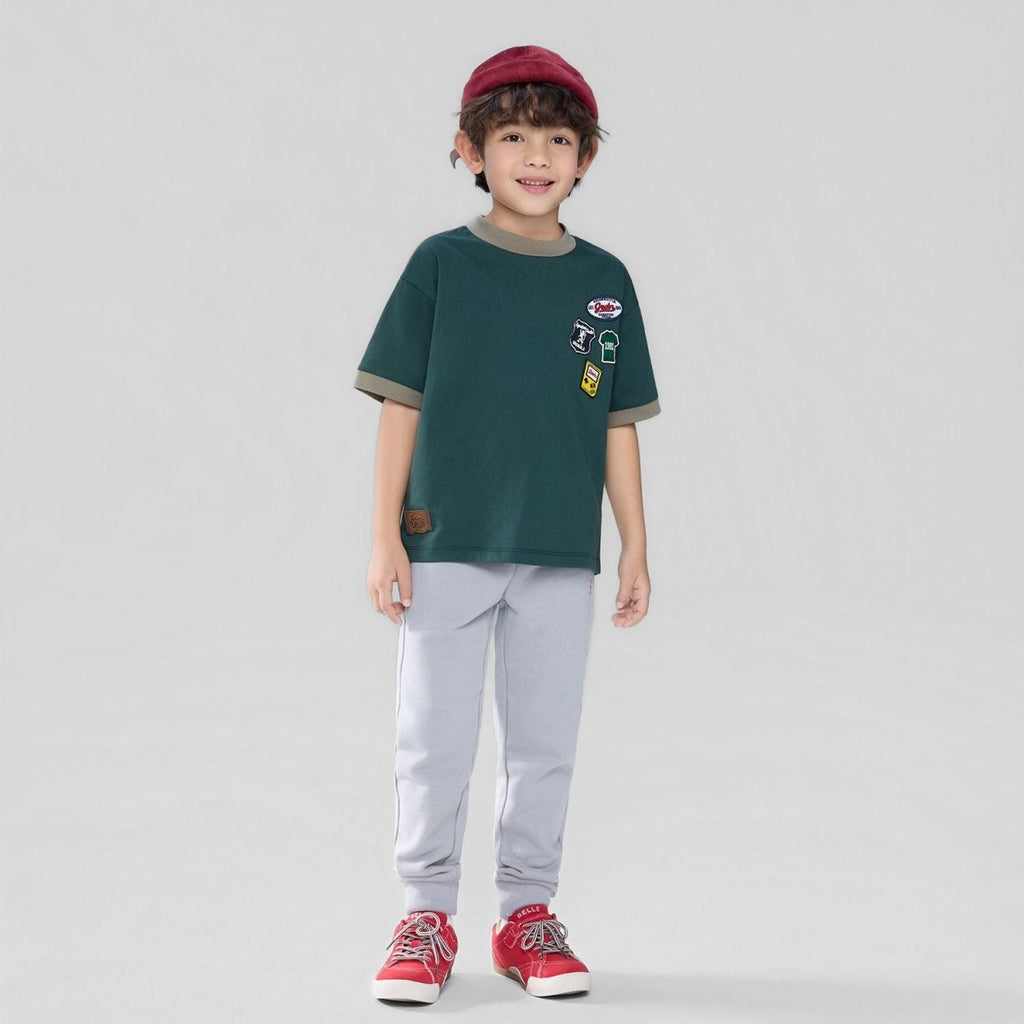 Giordano Kids' Relaxed Fit Multi-Badge Graphic Tee - Premium Tee