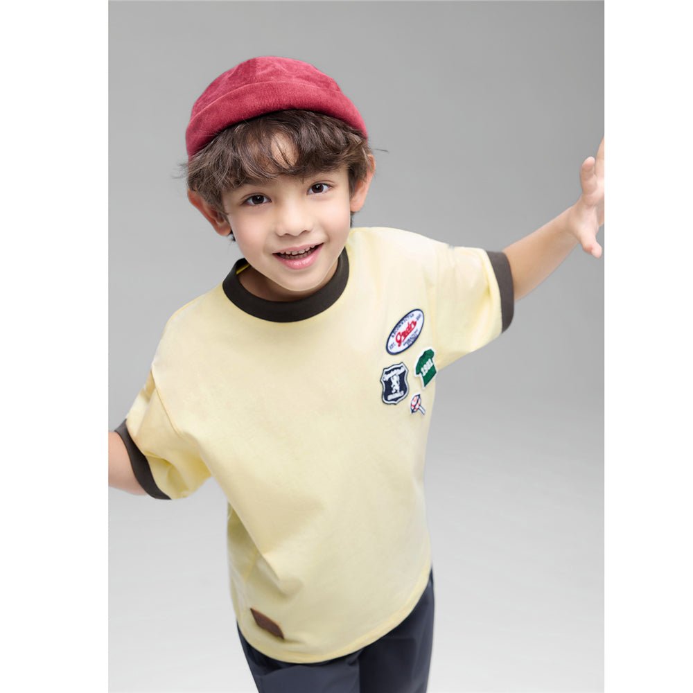 Giordano Kids' Relaxed Fit Multi-Badge Graphic Tee - Premium Tee