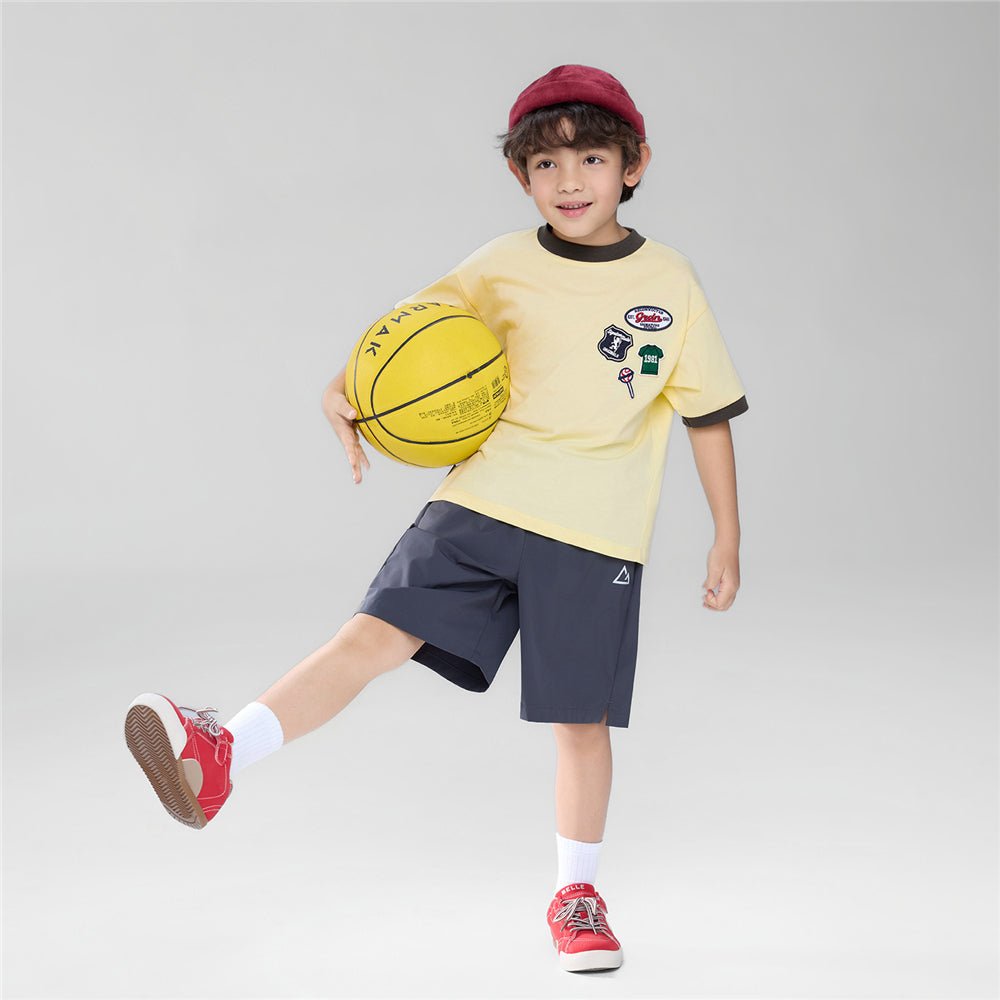 Giordano Kids' Relaxed Fit Multi-Badge Graphic Tee - Premium Tee