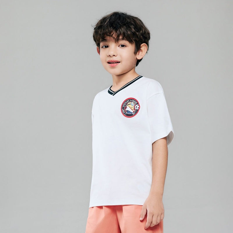 Giordano Kids Relaxed Minions V - Neck World Cup Tee - first_variant_option_2 Premium Print Tee for Giordano