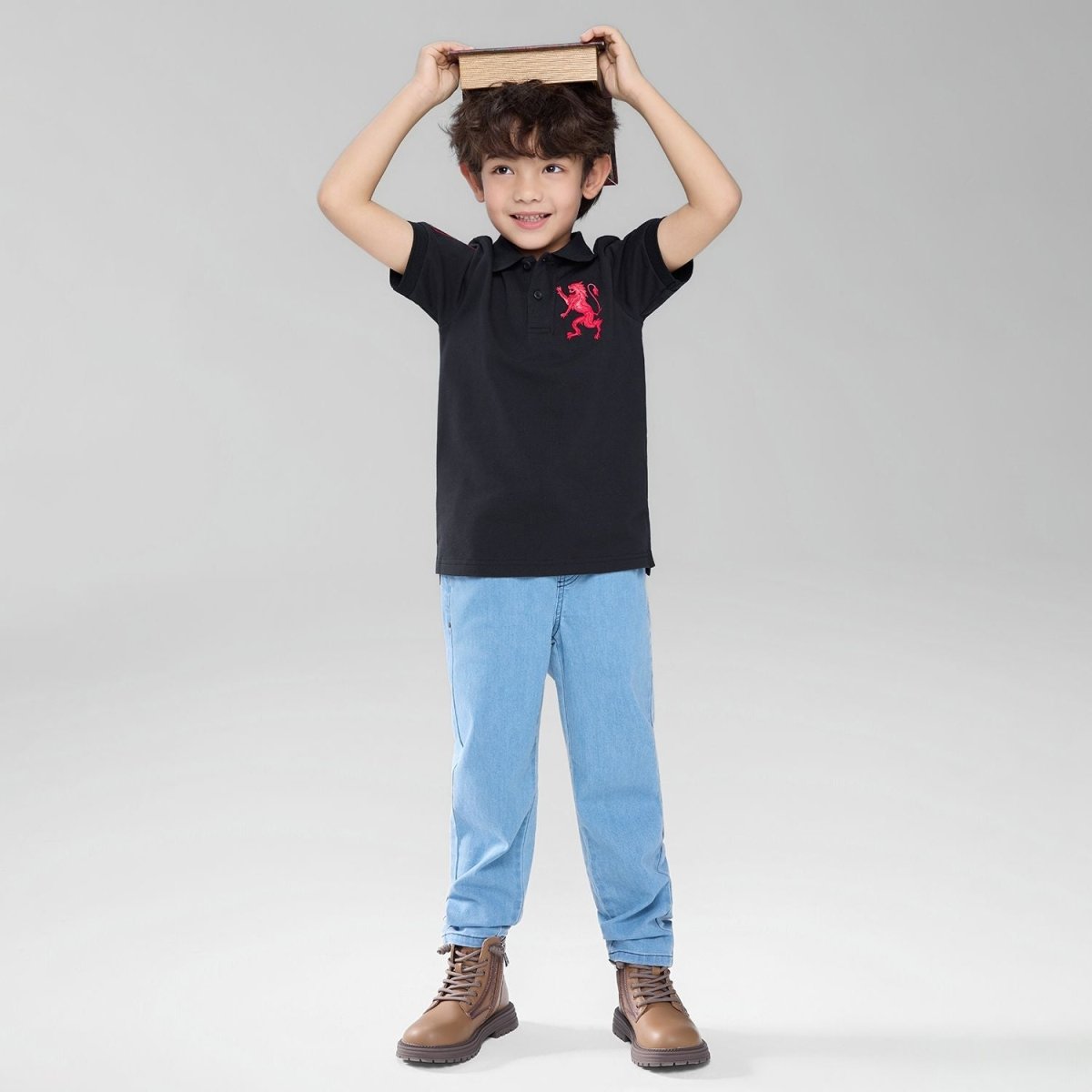Giordano Kids’ Slim Fit Lion Embroidered Cotton Polo - Premium Polo