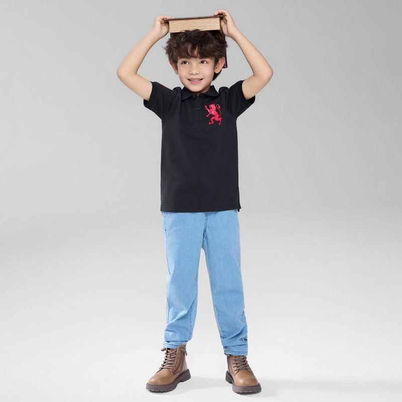 Giordano Kids’ Slim Fit Lion Embroidered Cotton Polo - Premium Polo