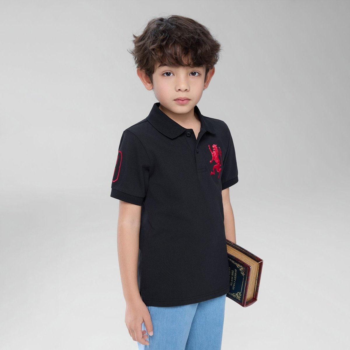 Giordano Kids’ Slim Fit Lion Embroidered Cotton Polo - Premium Polo