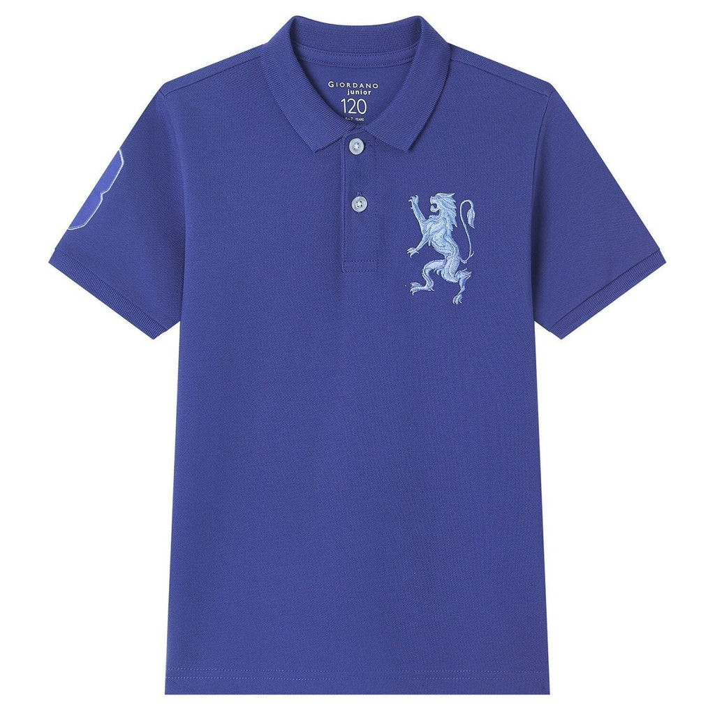 Giordano Kids’ Slim Fit Lion Embroidered Cotton Polo - Premium Polo