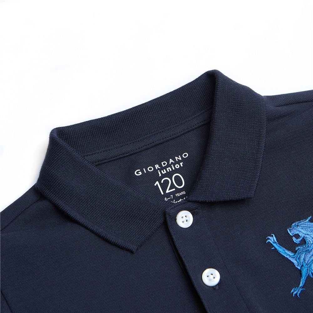 Giordano Kids’ Slim Fit Lion Embroidered Cotton Polo - first_variant_option_2 Premium Polo for Giordano