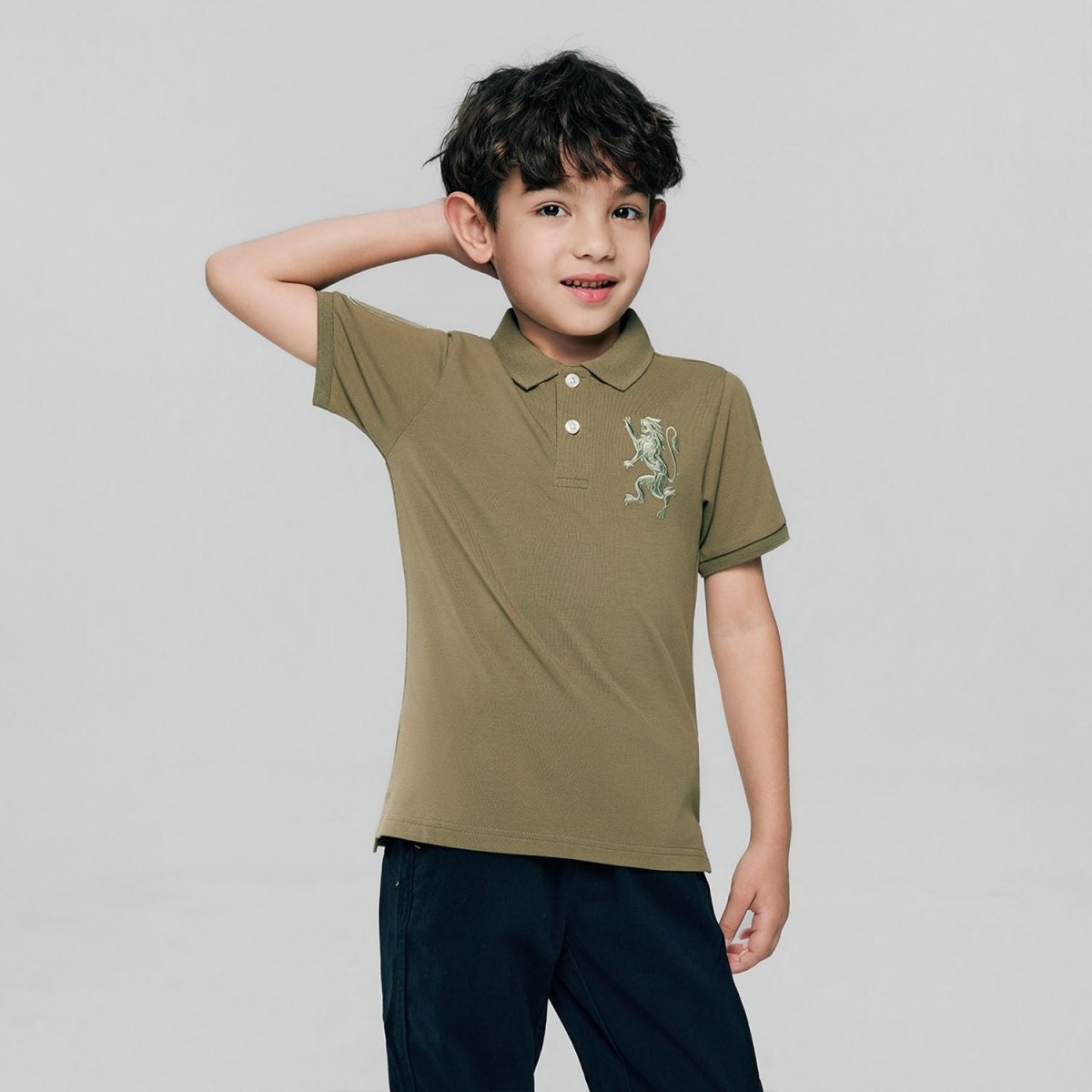 Giordano Kids’ Slim Fit Lion Embroidered Cotton Polo - first_variant_option_2 Premium Polo for Giordano