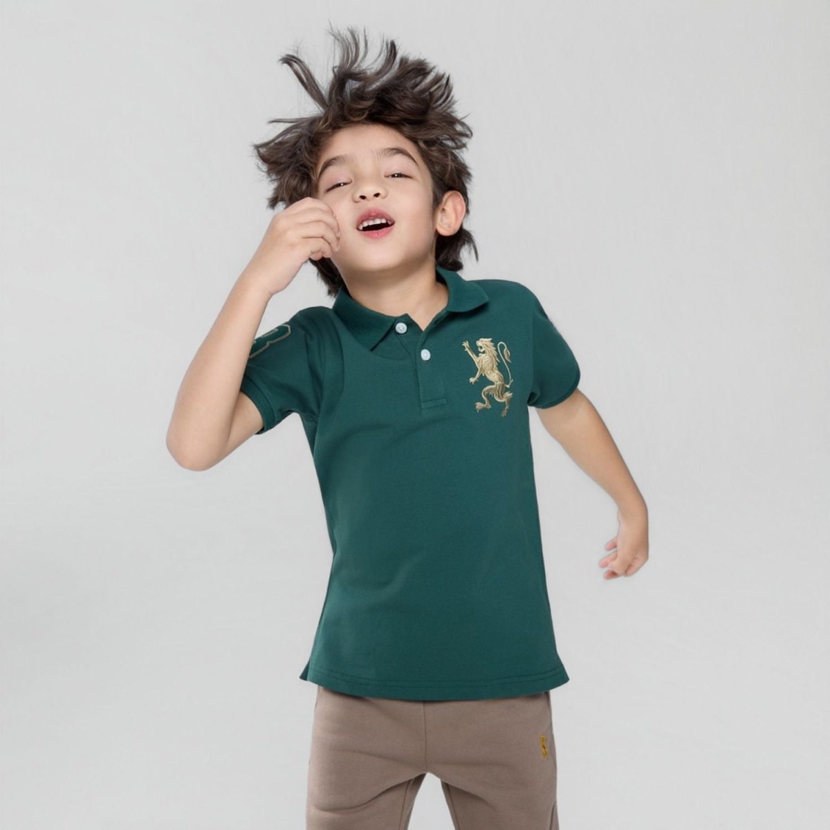Giordano Kids’ Slim Fit Lion Embroidered Cotton Polo - first_variant_option_2 Premium Polo for Giordano