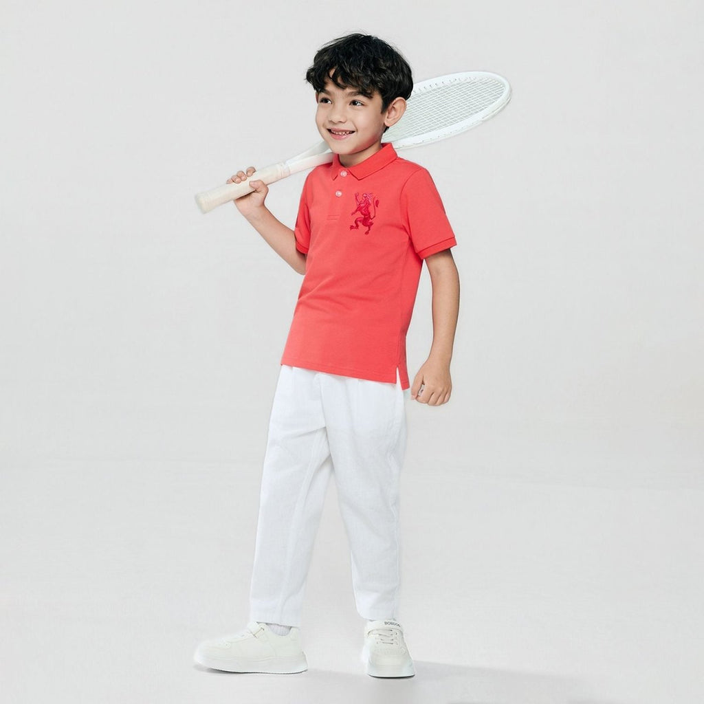 Giordano Kids’ Slim Fit Lion Embroidered Cotton Polo - Premium Polo