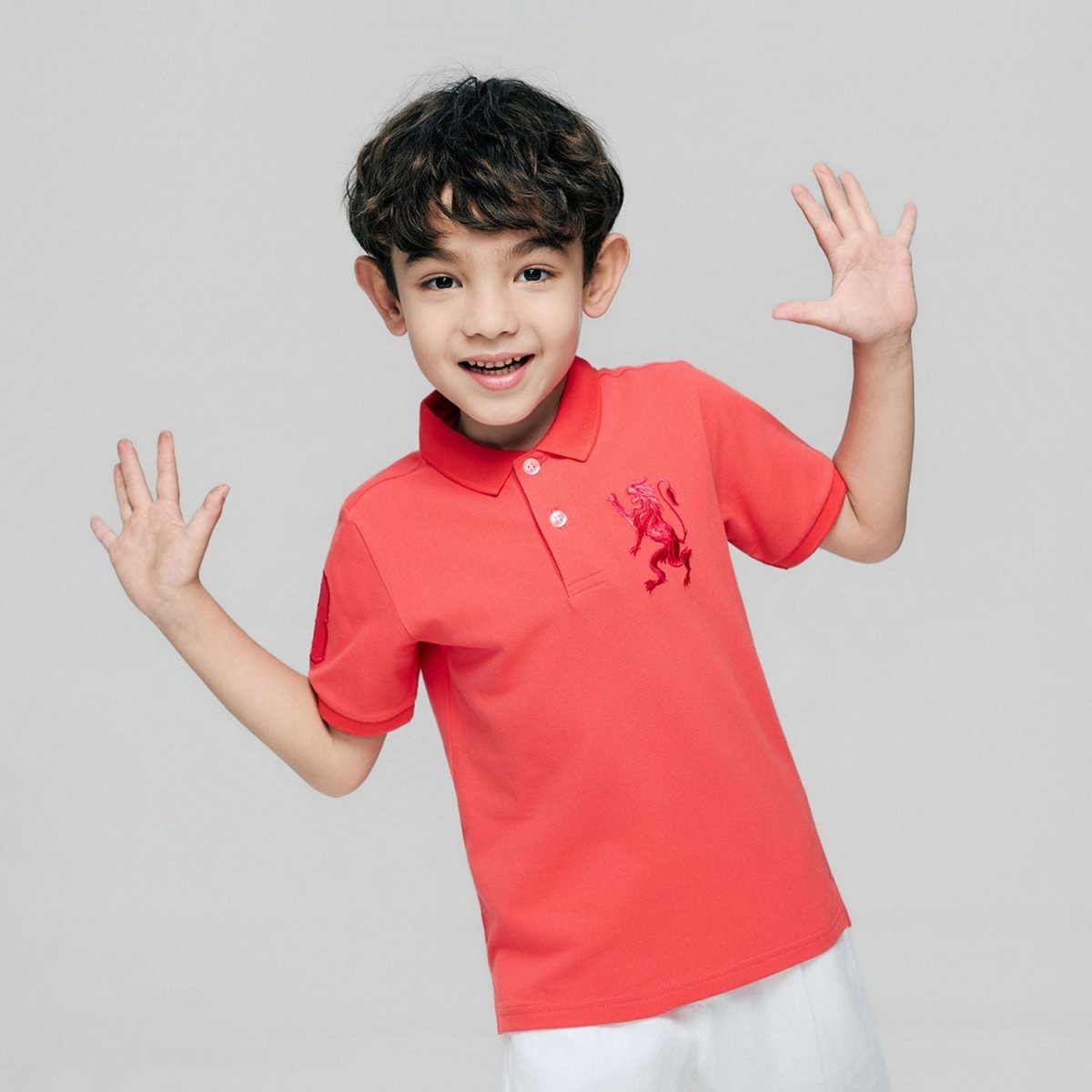Giordano Kids’ Slim Fit Lion Embroidered Cotton Polo - Premium Polo