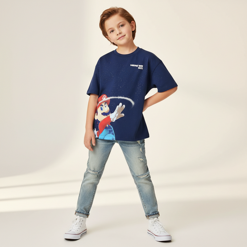 Kids Super Mario Print Oversized Print Tee