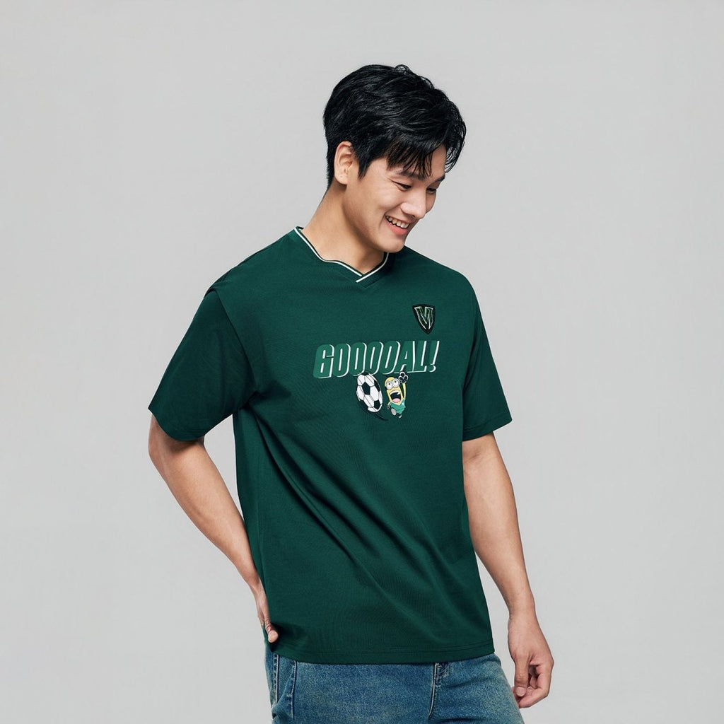 Giordano Men Relaxed Minions V-Neck World Cup Tee - Premium Print Tee