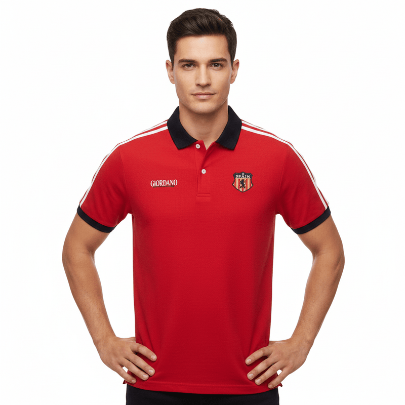 Giordano Men Slim Cotton Lycra World Cup Red Polo - Premium Polo