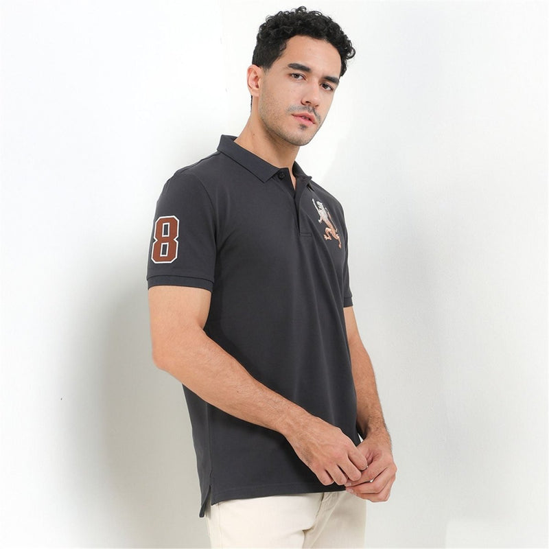 Giordano Men's 3D Lion Polo: Slim Fit, Bold Embroidery, Premium Pique - Premium Polo