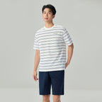 Giordano Men's Chiikawa Striped Cotton Relaxed Graphic Tee - Premium Print Tee