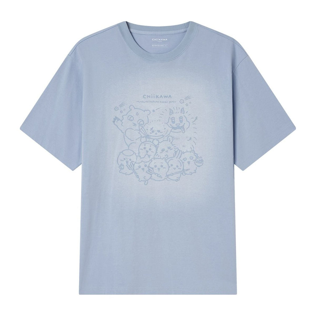 Giordano Men's Chiikawa Subdued Blue Relaxed Graphic Tee - Premium Print Tee
