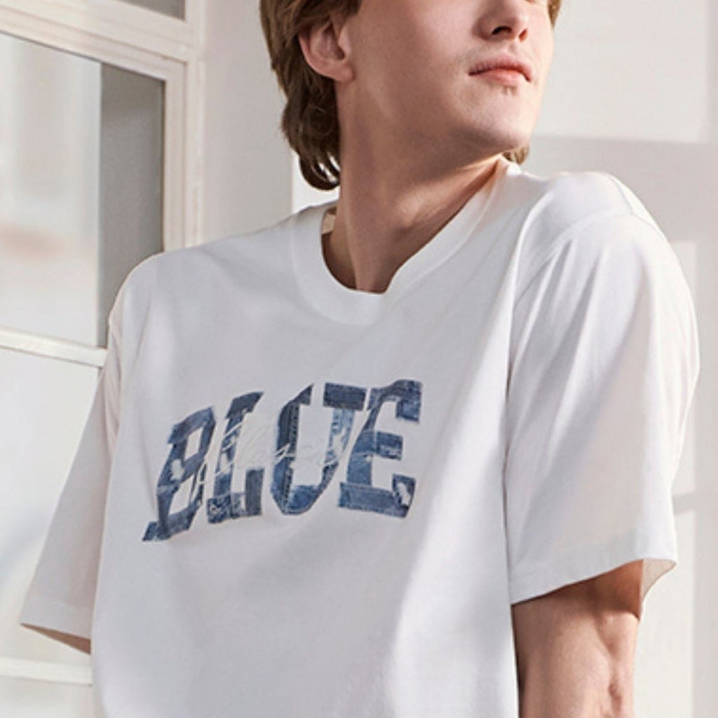 Giordano Men's Classic Blue Print Tee | 100% Cotton Comfort - Premium Print Tee