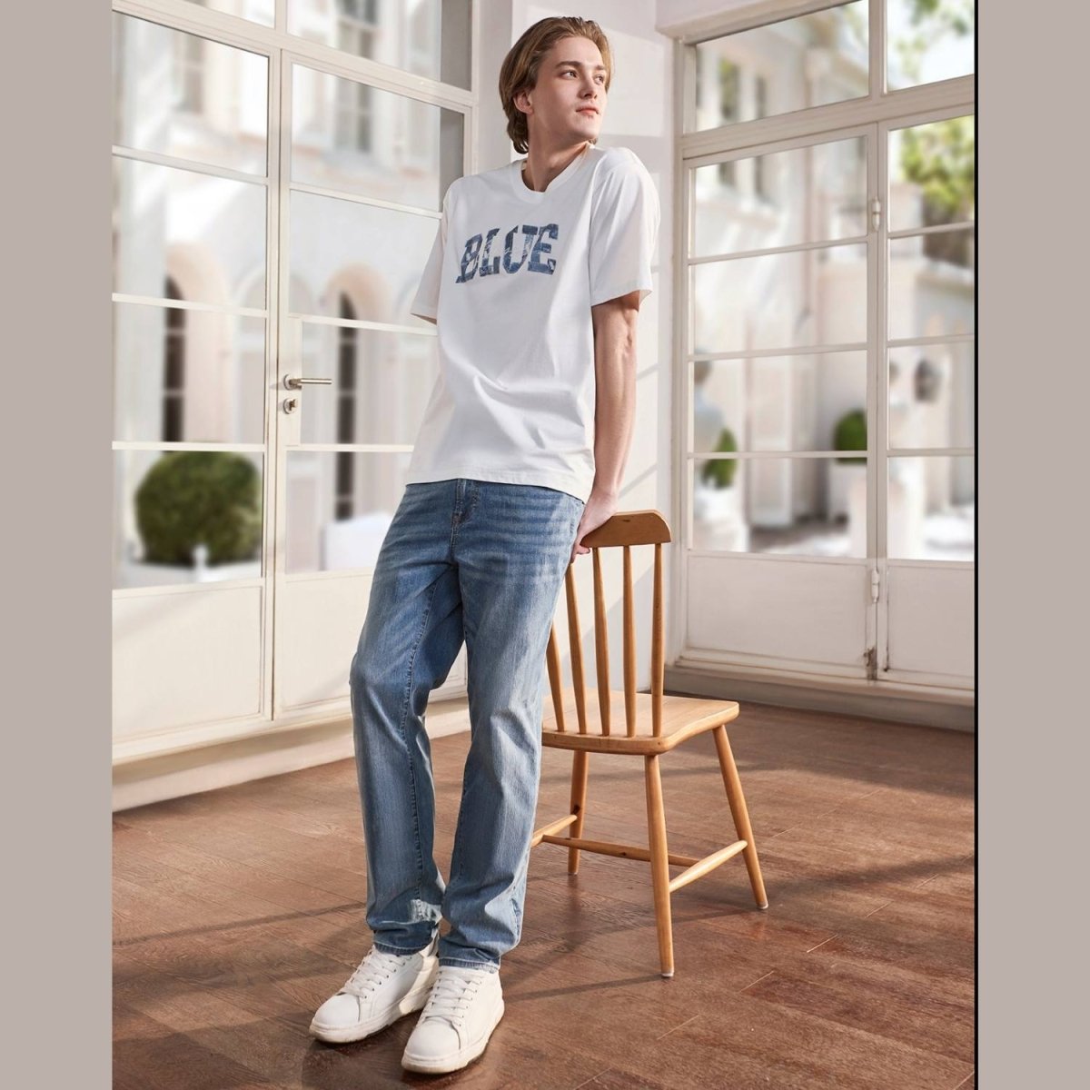 Giordano Men's Classic Blue Print Tee | 100% Cotton Comfort - Premium Print Tee