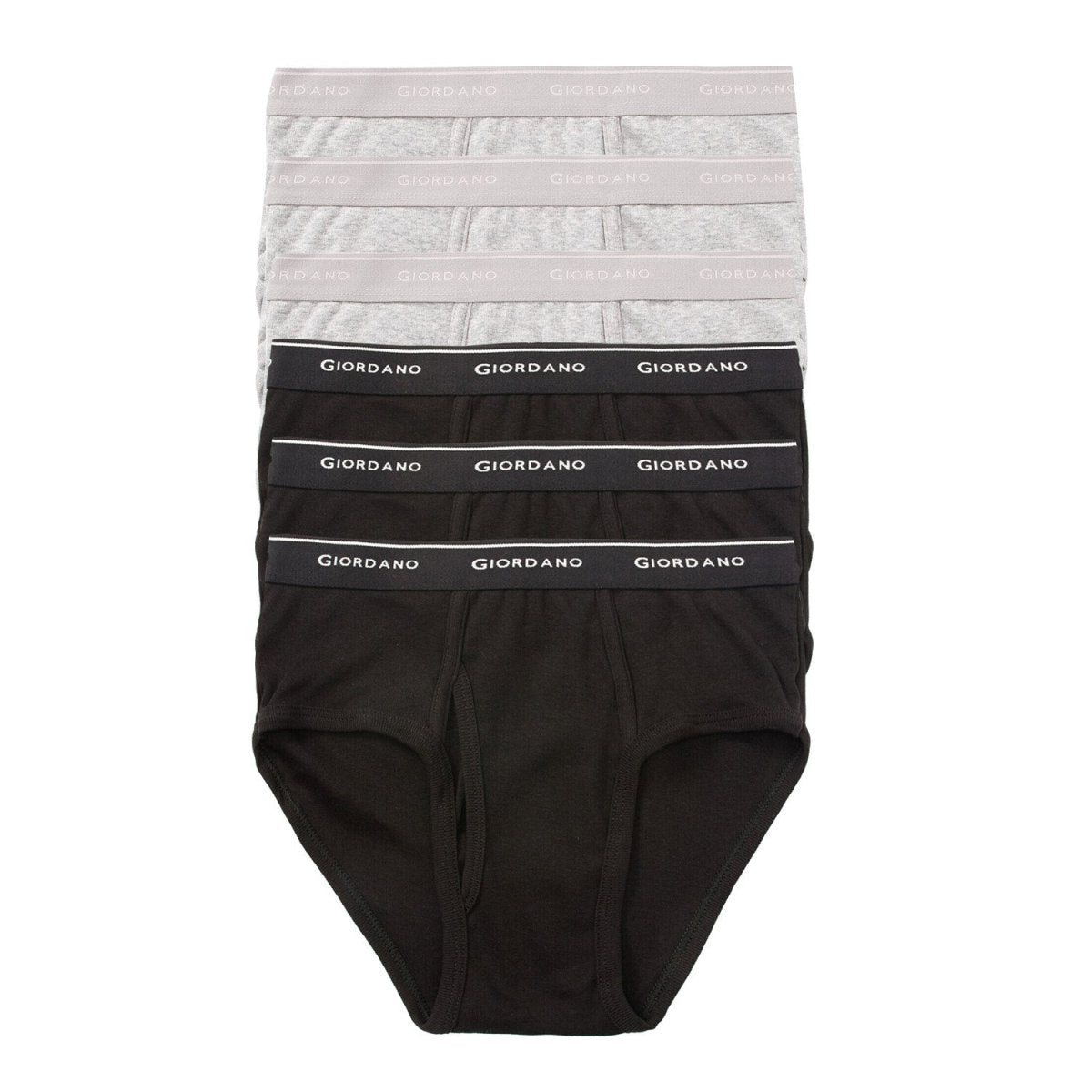 Giordano Men's Classic Rib Briefs - 6-Pack, Cotton, Jacquard Waistband - Premium Briefs