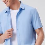 Giordano Men's Cool Twill Full Opening Short Sleeve Front Button Garment Wash Shirt - Premium Shirts