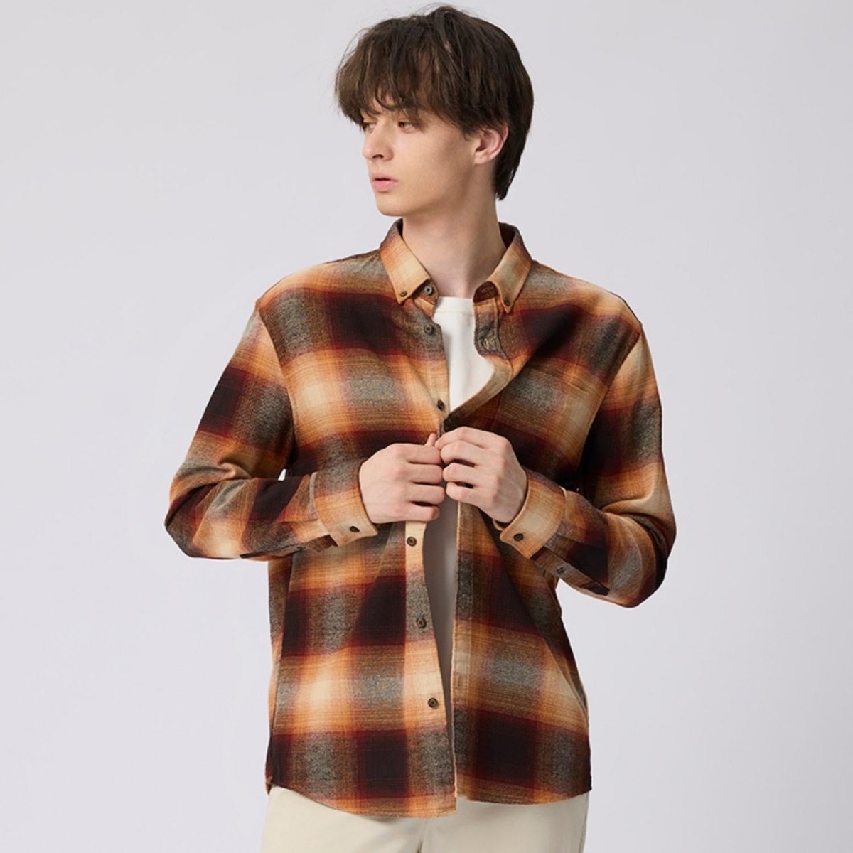 Giordano Men's Cotton Basketweave Slim Fit Long Sleeve Shirt - Premium Shirts