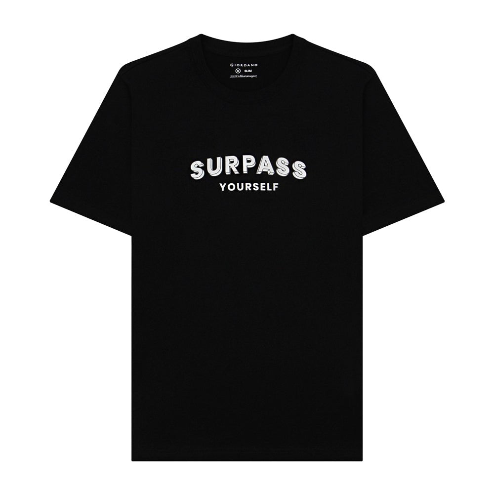 Giordano Men's Cotton Jersey Crew Neck Slim Fit Message Print Tee - Premium Print Tee