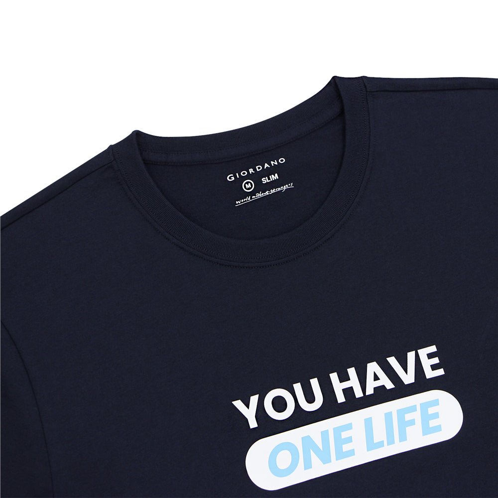 Giordano Men's Cotton Jersey Crew Neck Slim Fit Message Print Tee - Premium Print Tee