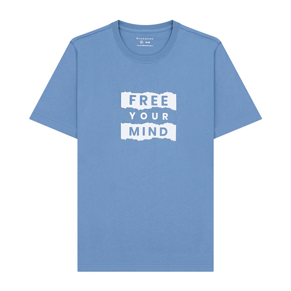 Giordano Men's Cotton Jersey Crew Neck Slim Fit Message Print Tee - Premium Print Tee