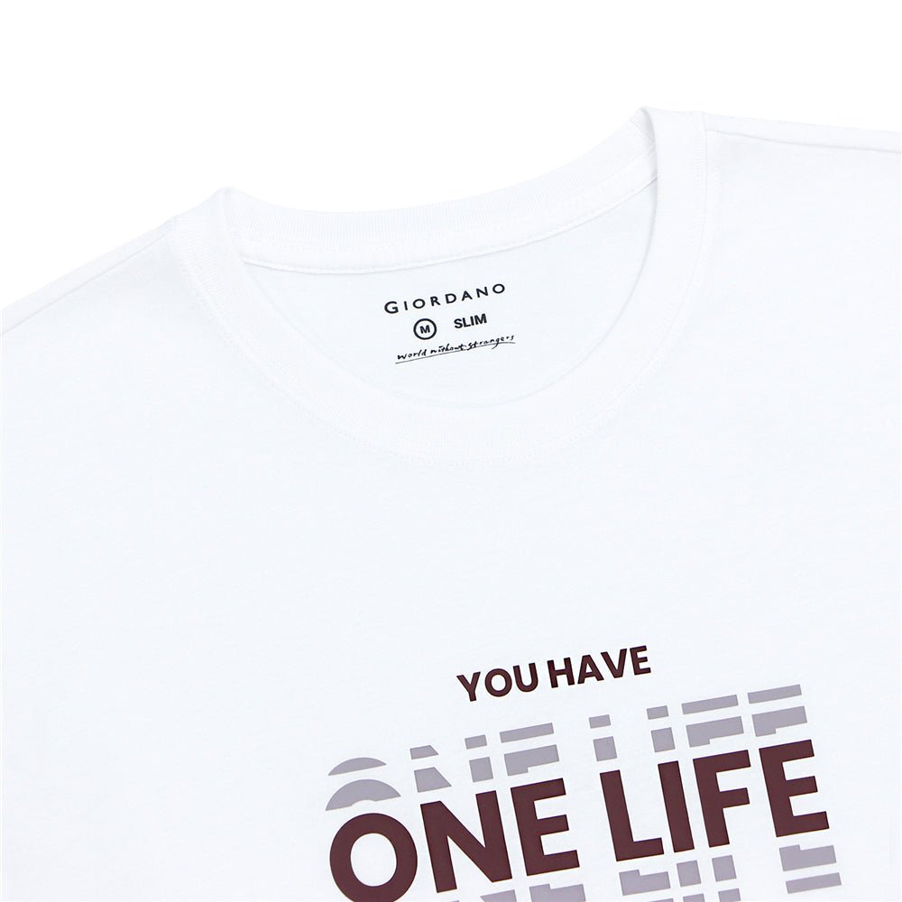 Giordano Men's Cotton Jersey Crew Neck Slim Fit Message Print Tee - Premium Print Tee