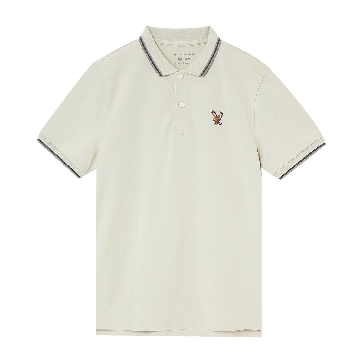 Giordano Men's Cotton Lycra Pique Polo - Slim Fit, Eagle Embroidery - Premium Polo
