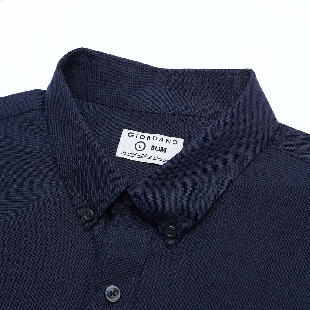 Giordano Men’s Cotton Oxford Slim Fit Short-Sleeve Shirt with Embroidery - Premium Shirts
