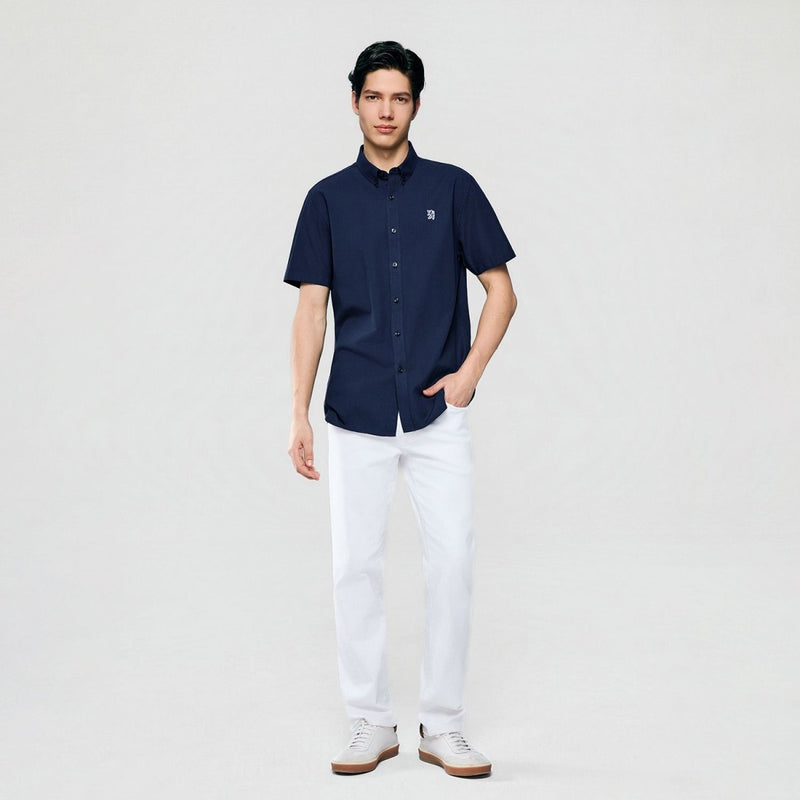 Giordano Men’s Cotton Oxford Slim Fit Short-Sleeve Shirt with Embroidery - Premium Shirts