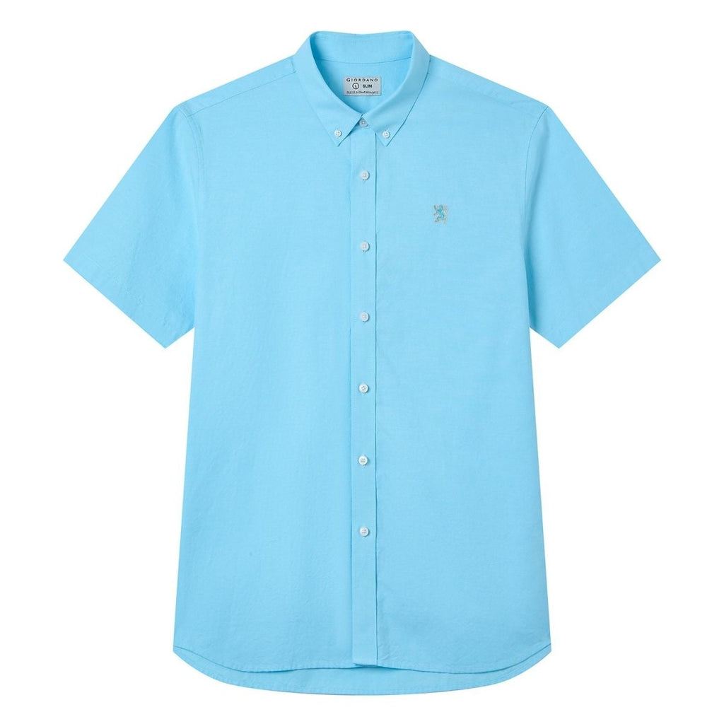 Giordano Men’s Cotton Oxford Slim Fit Short-Sleeve Shirt with Embroidery - Premium Shirts