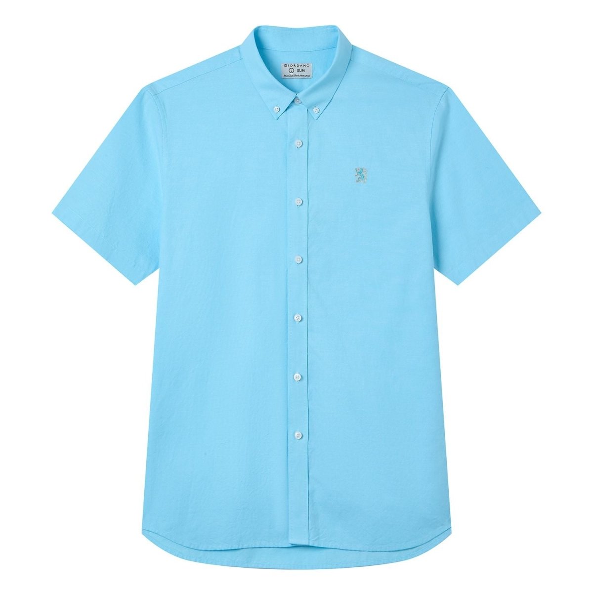 Giordano Men’s Cotton Oxford Slim Fit Short-Sleeve Shirt with Embroidery - Premium Shirts