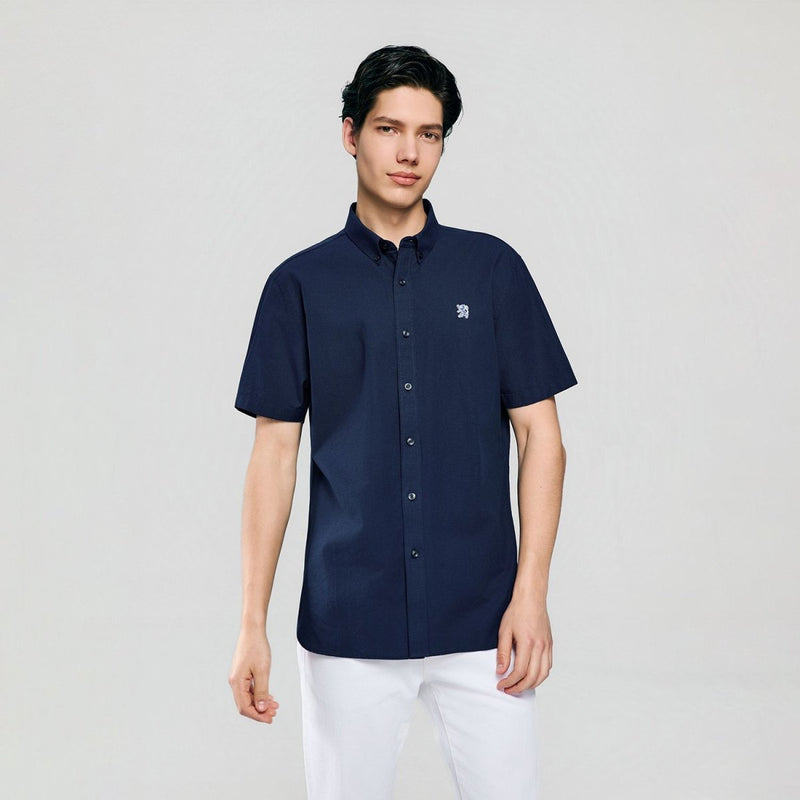 Giordano Men’s Cotton Oxford Slim Fit Short-Sleeve Shirt with Embroidery - Premium Shirts