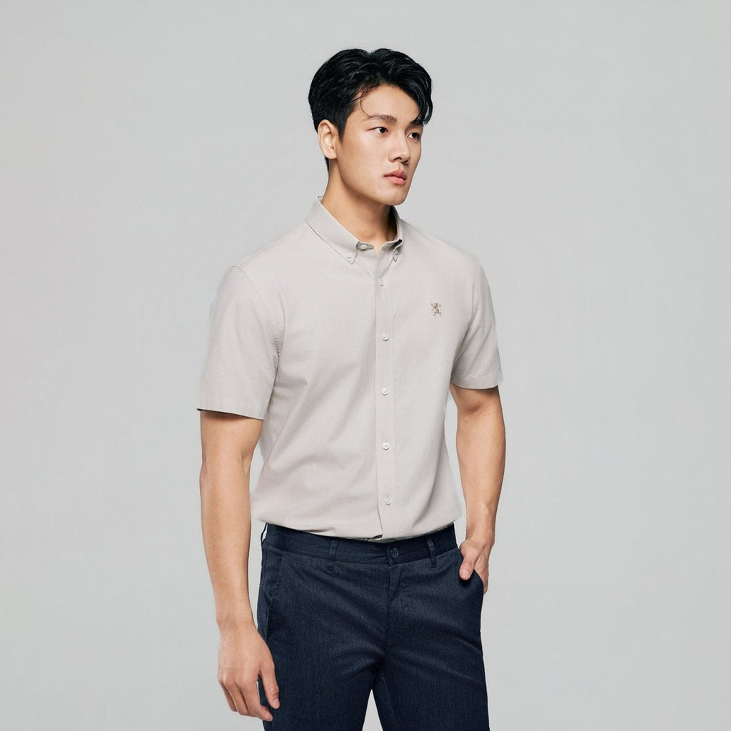 Giordano Men’s Cotton Oxford Slim Fit Short-Sleeve Shirt with Embroidery - Premium Shirts