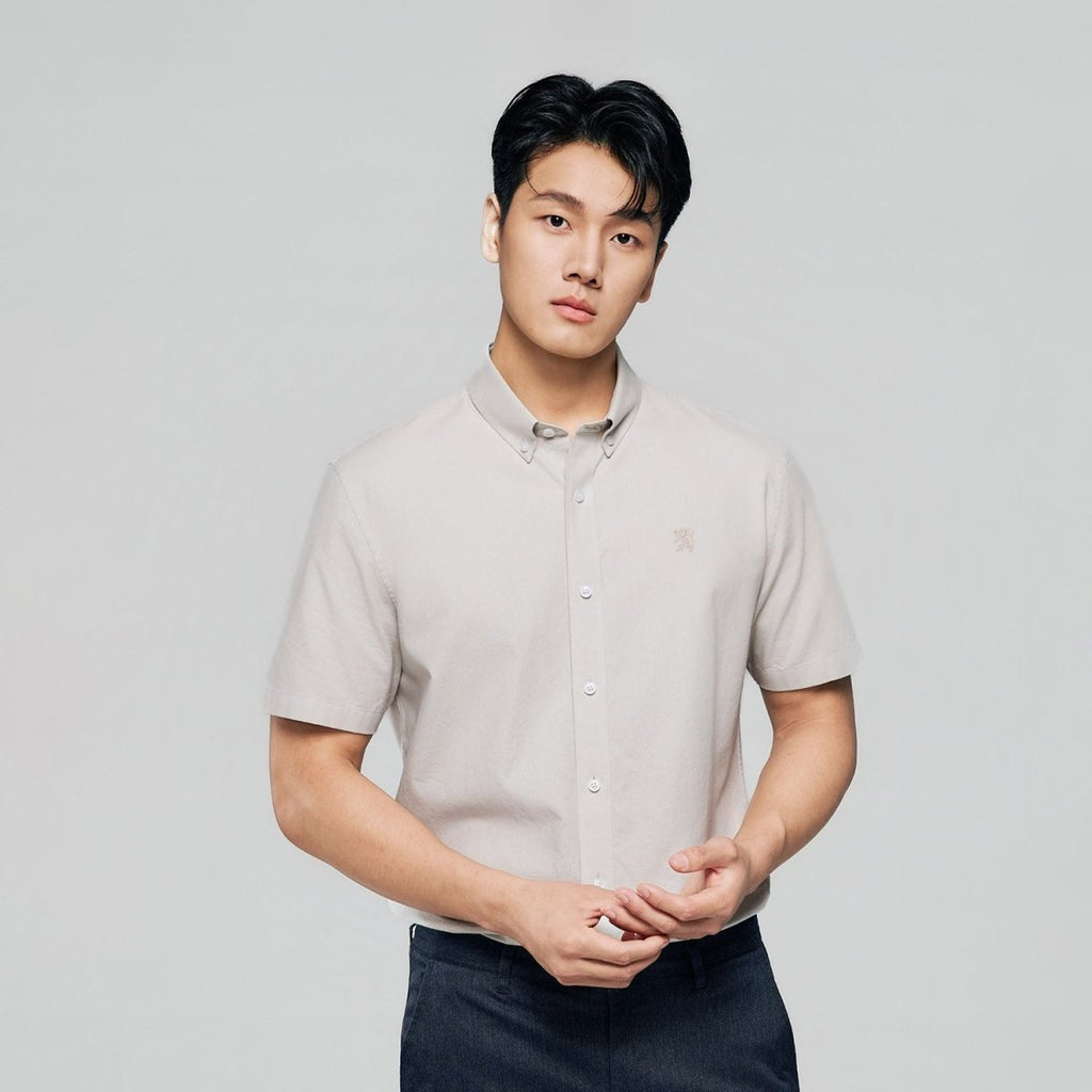 Giordano Men’s Cotton Oxford Slim Fit Short-Sleeve Shirt with Embroidery - Premium Shirts
