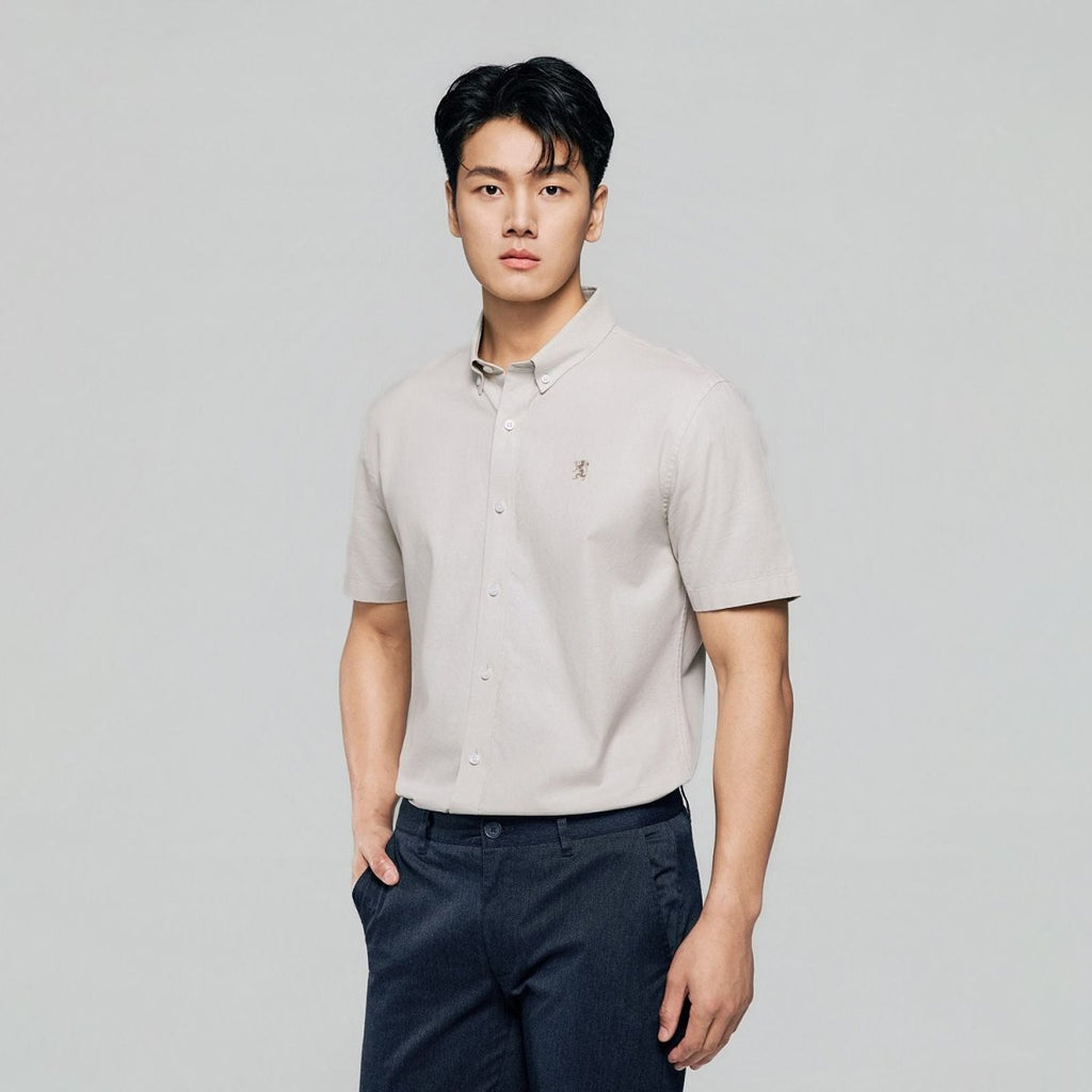Giordano Men’s Cotton Oxford Slim Fit Short-Sleeve Shirt with Embroidery - Premium Shirts