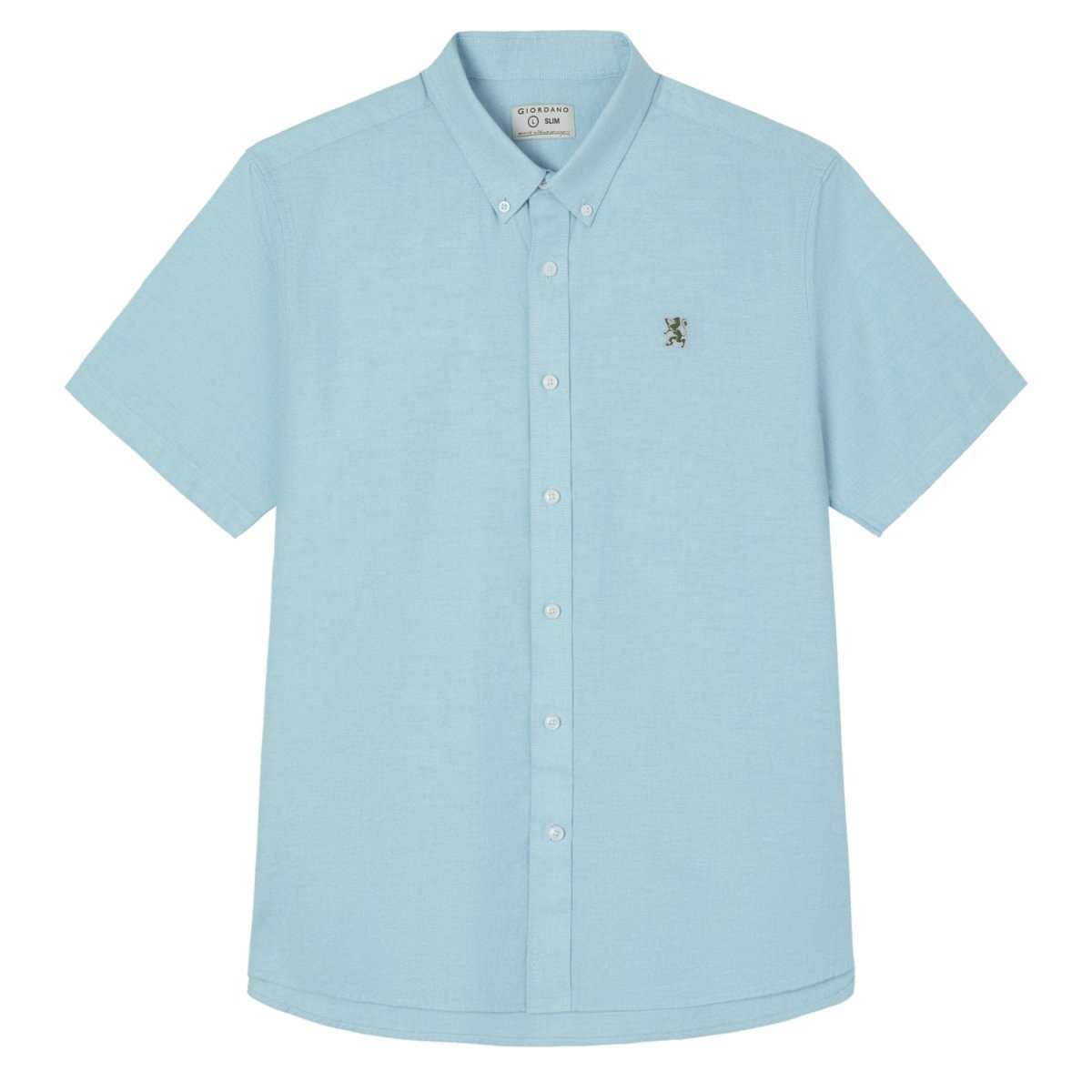 Giordano Men’s Cotton Oxford Slim Fit Short-Sleeve Shirt with Embroidery - Premium Shirts