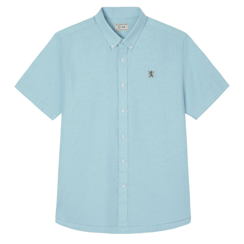 Giordano Men’s Cotton Oxford Slim Fit Short-Sleeve Shirt with Embroidery - Premium Shirts