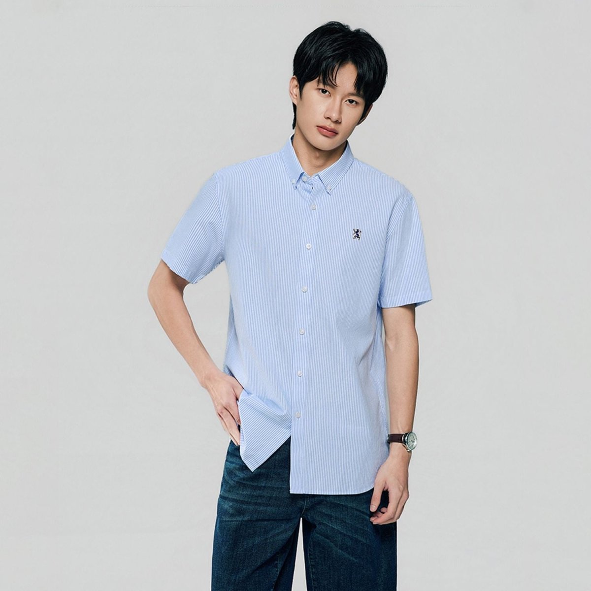 Giordano Men’s Cotton Oxford Slim Fit Short-Sleeve Shirt with Embroidery - Premium Shirts
