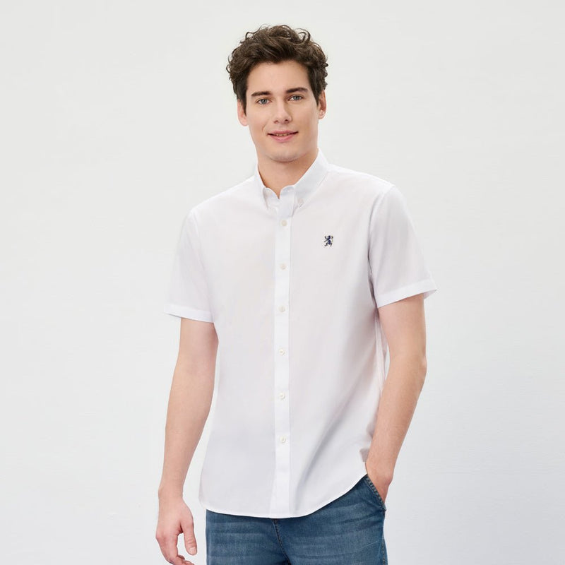 Giordano Men's Cotton Oxford Slim Fit Short - Sleeve Shirt With Embroidery - first_variant_option_2 Premium Shirt for Giordano