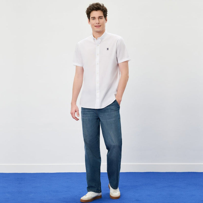 Giordano Men's Cotton Oxford Slim Fit Short - Sleeve Shirt With Embroidery - first_variant_option_2 Premium Shirt for Giordano