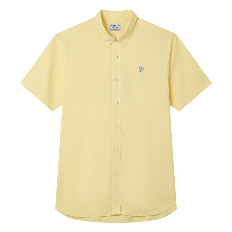 Giordano Men’s Cotton Oxford Slim Fit Short-Sleeve Shirt with Embroidery - Premium Shirts