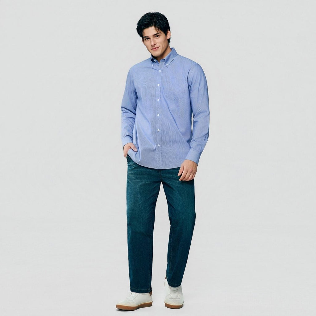 Giordano Men’s Cotton Oxford Wrinkle Free Long - Sleeve Shirt - first_variant_option_2 Premium Shirts for Giordano