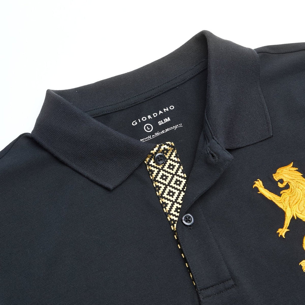Giordano Men’s Cotton Pique Polo with 3D Lion Embroidery - first_variant_option_2 Premium Polo for Giordano