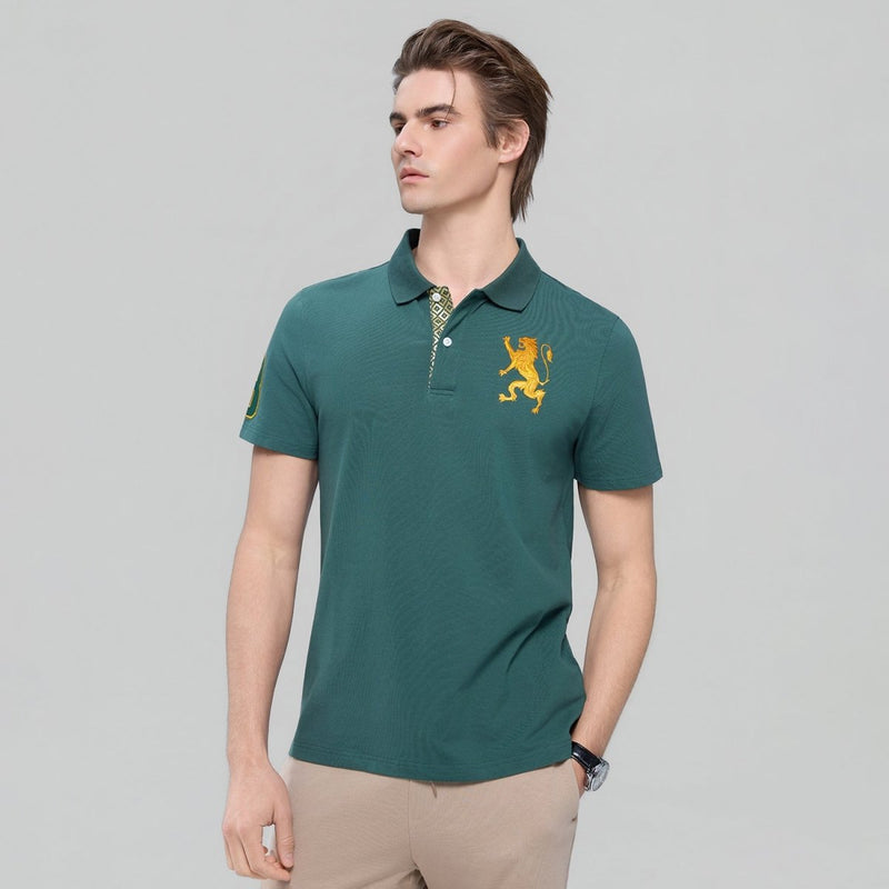 Giordano Men's Cotton Pique Polo with 3D Lion Embroidery - first_variant_option_2 Premium Polo for Giordano