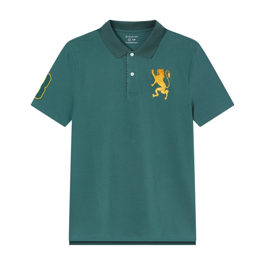 Giordano Men's Cotton Pique Polo with 3D Lion Embroidery - first_variant_option_2 Premium Polo for Giordano