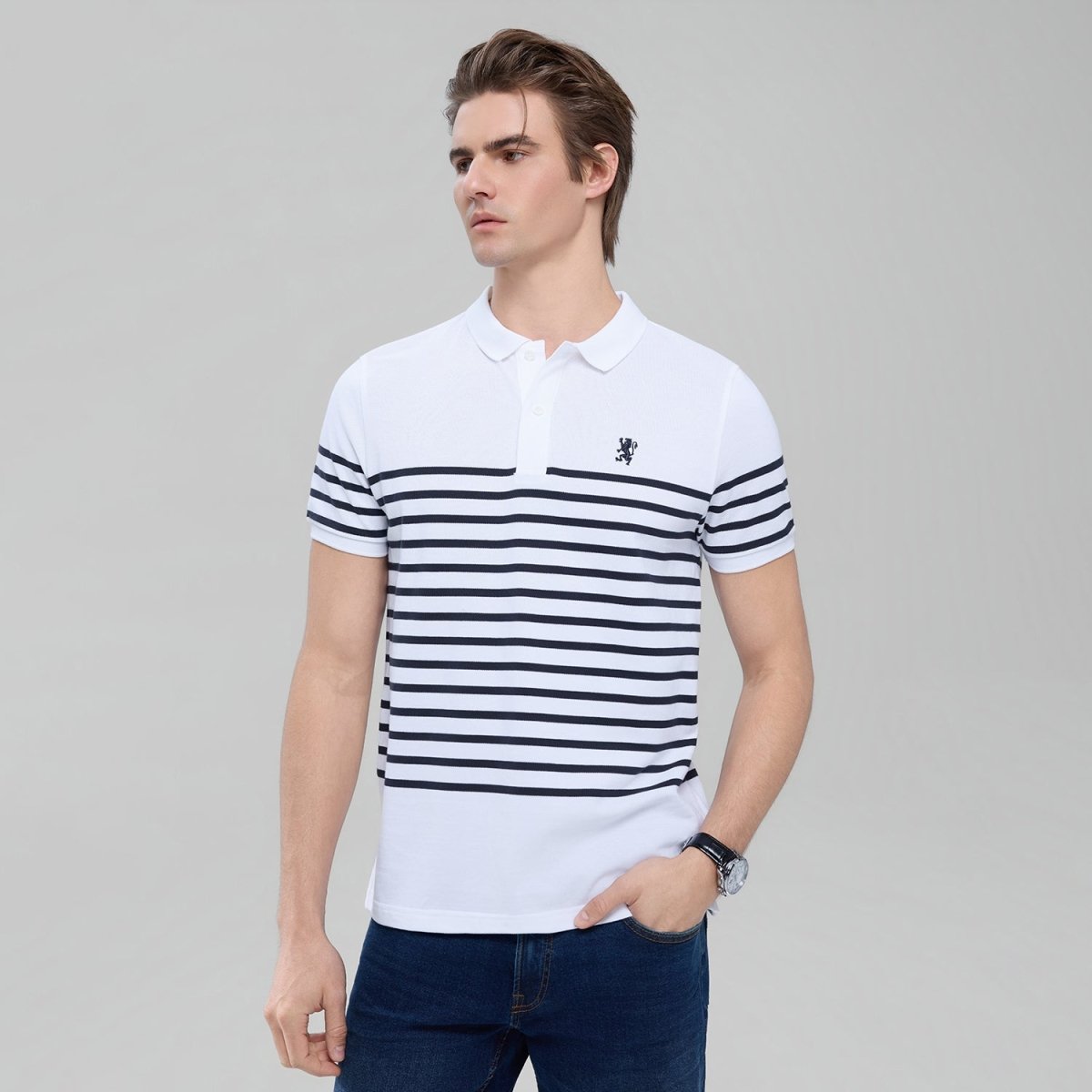 Giordano Men's Cotton Slim Fit Stripe Polo - first_variant_option_2 Premium Polo for Giordano