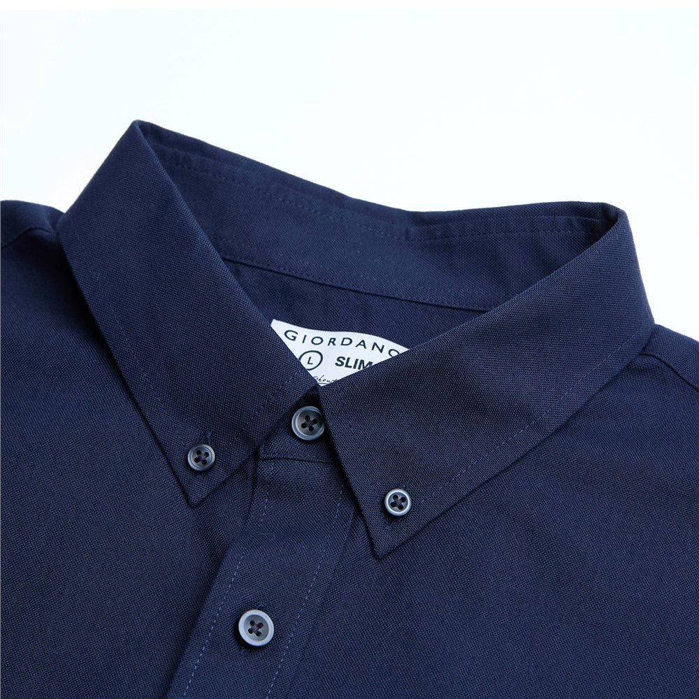 Giordano Men’s Cotton Slim Oxford Shirt with Embroidery - Premium Shirts